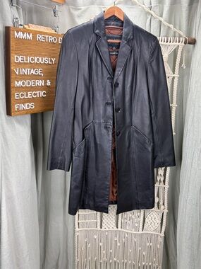 Wilsons Leather Pelle Studio Black Long Leather Coat with Lining | XS